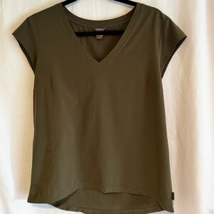 Eddie Bauer Olive Green V Neck Cap Sleeve T-Shirt